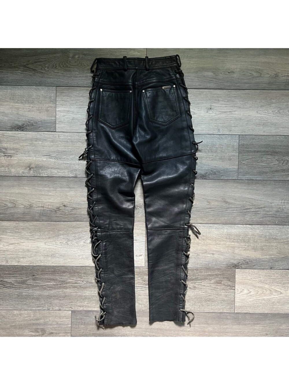 Vintage Harley-Davidson Women's 8 Leather Lace Up Motorcycle Pants Black - Picture 5 of 14
